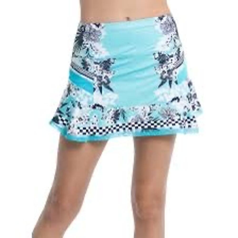 Lucky in Love Aqua Floral Print Ruffled Mini Skirt